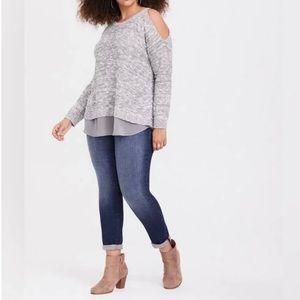 Torrid Marled Gray Heather Cold Shoulder Sweater 
size 1X